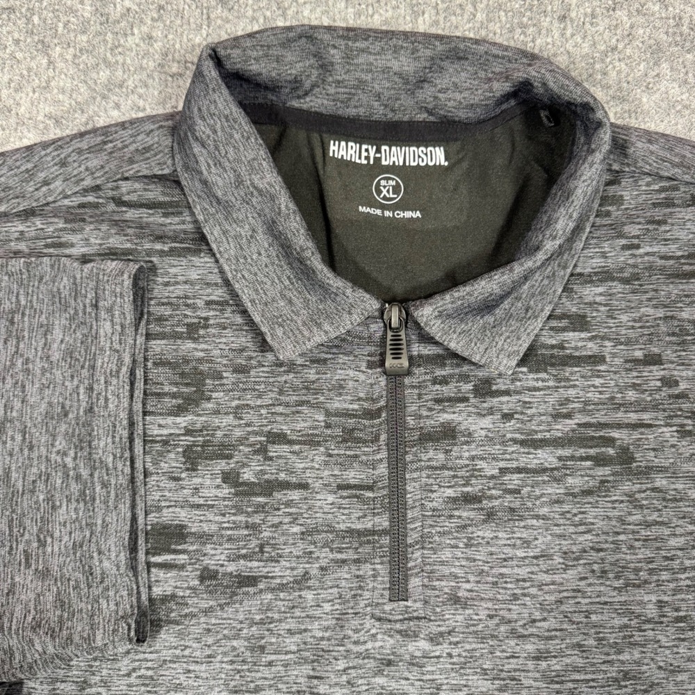 Harley-Davidson 1/4 Zip Performance Polo Shirt Mens XL Slim Gray Space Dye EUC